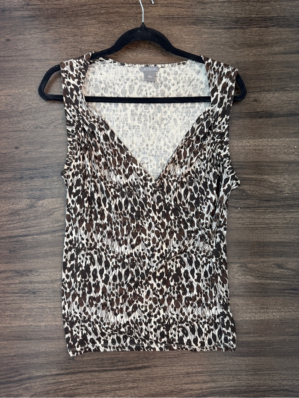 Ann Taylor Silk Blend Brown Floral Wrap Sleeveless Top Size L
